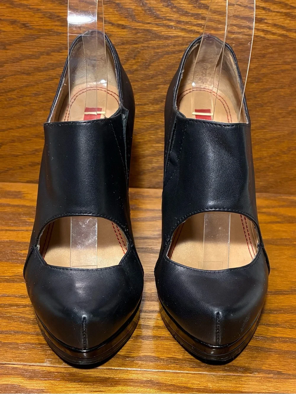 5/48 Saks Fifth Ave Black Leather Patent Platform Wedges EU 36 US 5.5